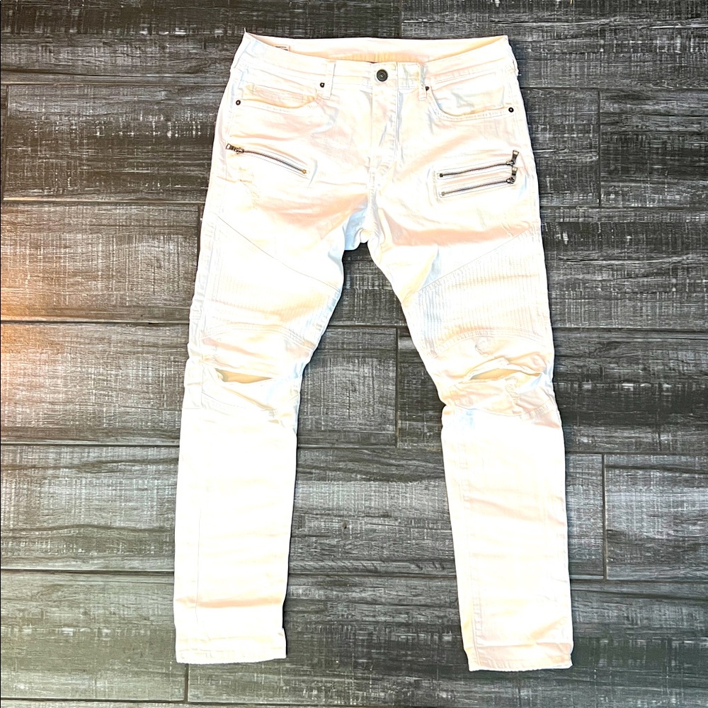 True Religion Jeans Rocco Relaxed Skinny Zippers Distressed Preowned